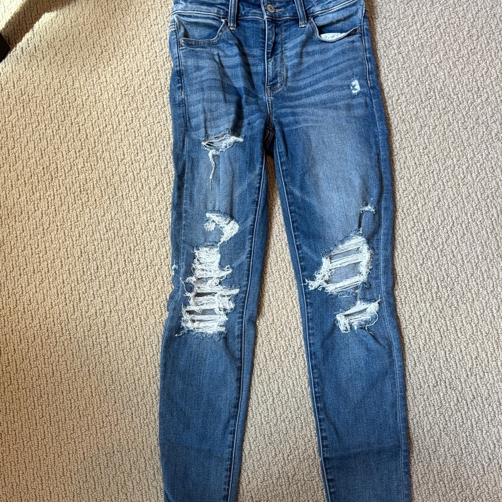 American Eagle Outfitters Ripped Blue super high rise jeggings
